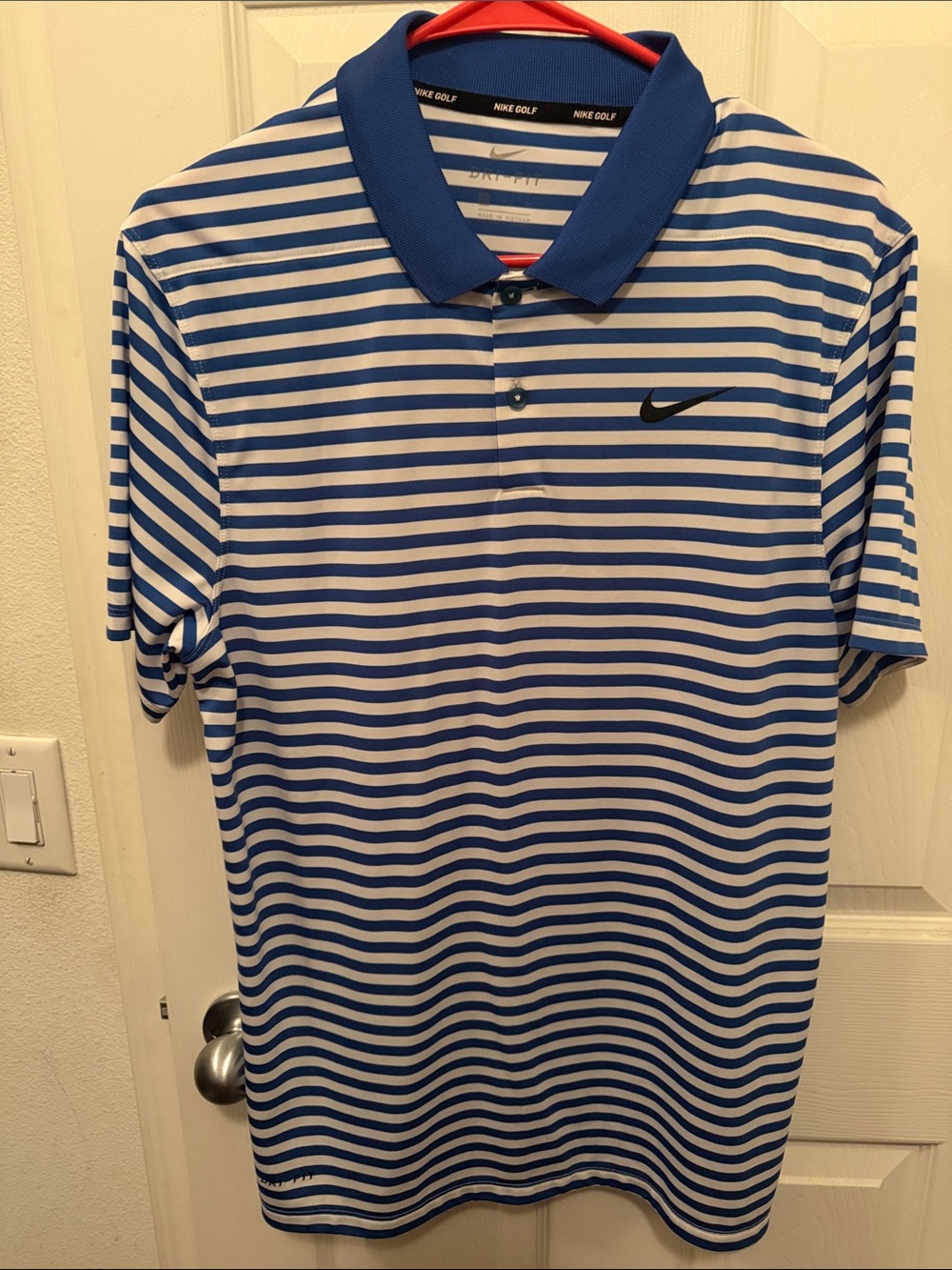 Nike Men’s Royal Blue and White Striped Golf Polo
